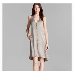 Eileen Fisher Sleeveless Washed Silk V-Neck Shift Dress Size Small grey